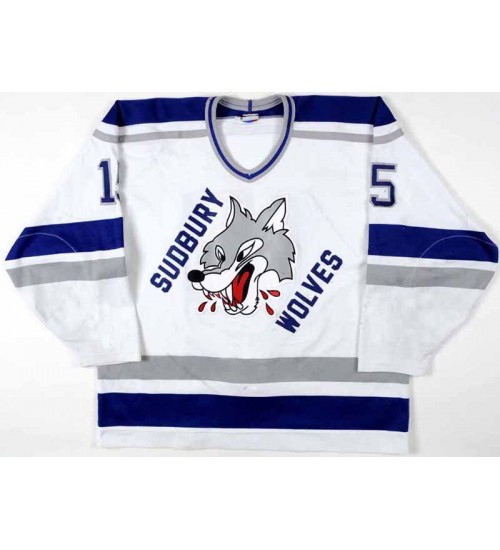 Custom OHL Sudbury Wolves 1998 99 15 Kevin Beaumont Hockey Jersey Home White